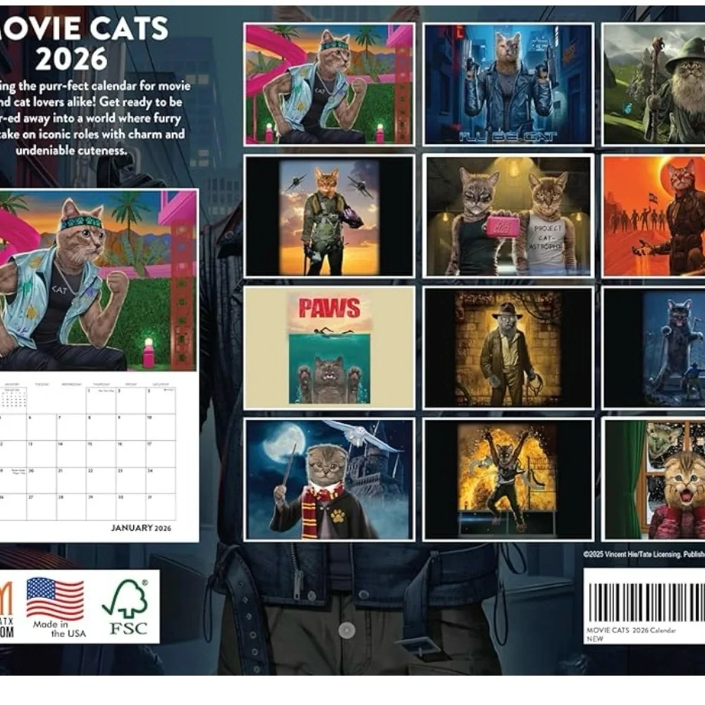 Movie Cats 2026 Calendar - Blue